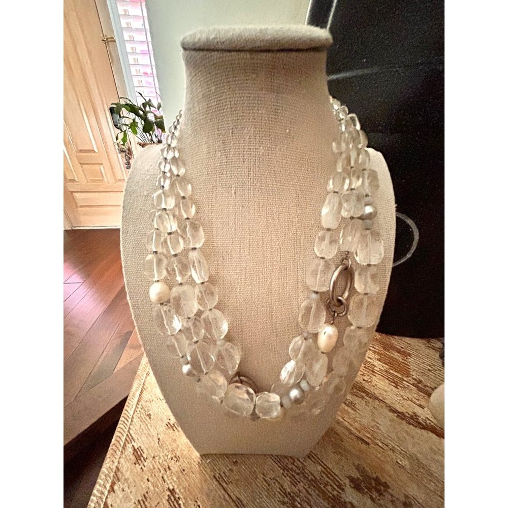 Silpada N1789 Crystal and Pearl Triple Strand Statement Necklace
